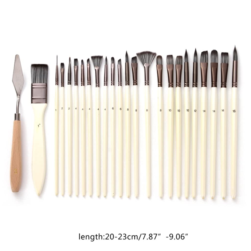 Juego de 24 Pinceles de Acuarela con Mango de Madera y Pelo de Nailon, para raspar y Fregar, para Manualidades, Pintura al óleo y acrílica,