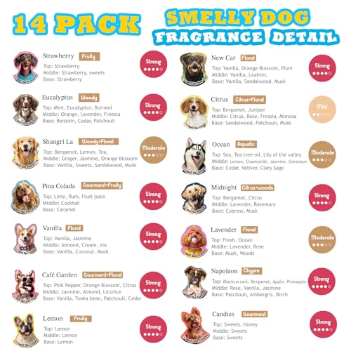 Image of 14 Pack Long Lasting Bulk Car Fresheners Hanging Cute Dog Design Car Fragrance Refresher Gifts for Dog Lovers