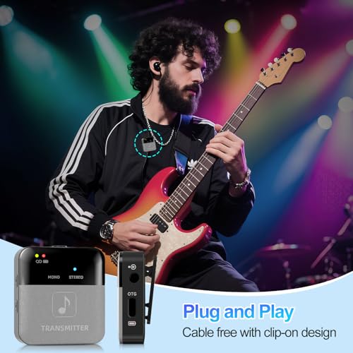 SINWE P12 Wireless in Ear Monitor System, 2.4GHz Wireless IEM System - 24bit/48kHz HD OTG Monitoring, Auto-Pairing Transmitter & Beltpack Receiver for Live Stage, Church, Studio