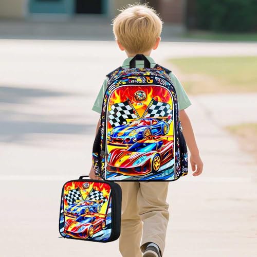 18" Kids Suitcase for Boys, 5Pcs Carry on Luggage With Wheels, Cars Suitcases for Kid Toddler Children(Racing)3