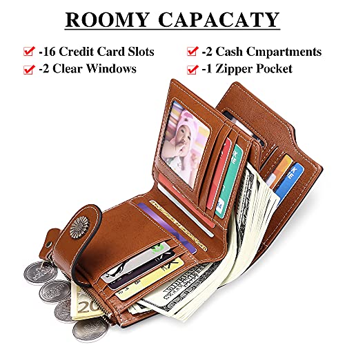 FALAN MULE Genuine Leather Small Wallet for Women, RFID Blocking, Compact Size, Brown2