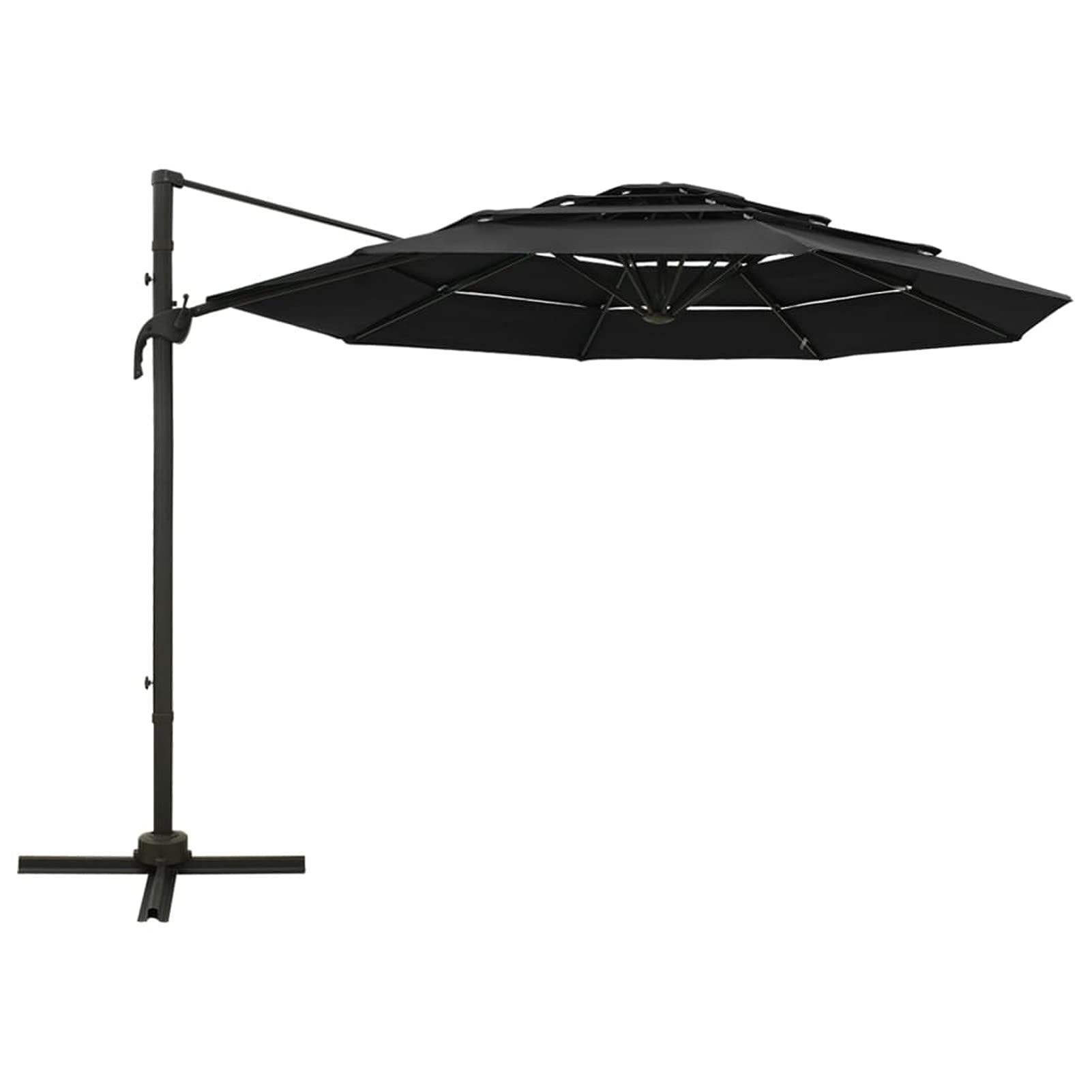 Catherinol Sombrilla de 4 niveles con poste, Parasol Terraza, Sombrilla Terraza Exterior, Sombrilla Jardin, Parasol Jardin, Sombrilla Playa, Parasol Excentrico, de aluminio negra 3x3 m