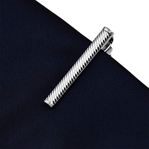 SACALA 5 Pack Tie Clips for Men, Stylish Copper Tie Clip Set with Patterned Surface, Silver Short Style Necktie Clips Business Necktie Bar