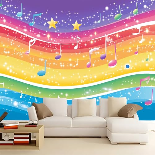 Papier peint panoramique notes de musique pour décorer une chambre d'enfant arc-en-ciel - 3
