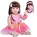 SYP Bambola Reborn femmine Originale 22 Pollici 55 cm Realistico Bambole Reborn femmina tutta in silicone Bambole che Sembrano vere Bambole Reborn Toddler Bambola Carina con Gonna Rosa