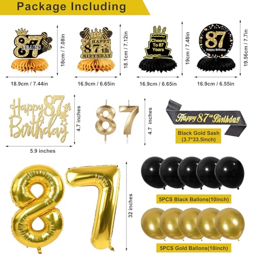 Image of 87th Birthday Decorations for Men, Black Gold 87th Party Decorations