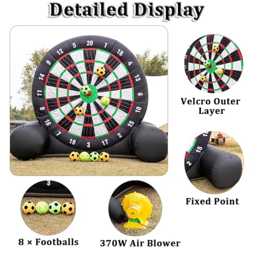 VFMVOYNZ Aufblasbare Fußball-Dartscheibe, 3 m hoch, Dart-Kick-Tor-Spiel mit 8 Klebebällen und Gebläse für Outdoor-Sportspiele, tragbares Fußball-Trainingsgerät für Erwachsene und Kinder – Bild 5