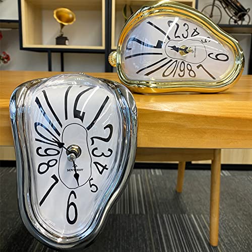 Nuovo Melting Clock Salvador Dali Clock Novelty Creative Clock Shelf Clock Desk Table Clock Personality Clock Funny Clock Modern Decorative Gift Clock For Home Office Arabic Numerals Silver #TOP1