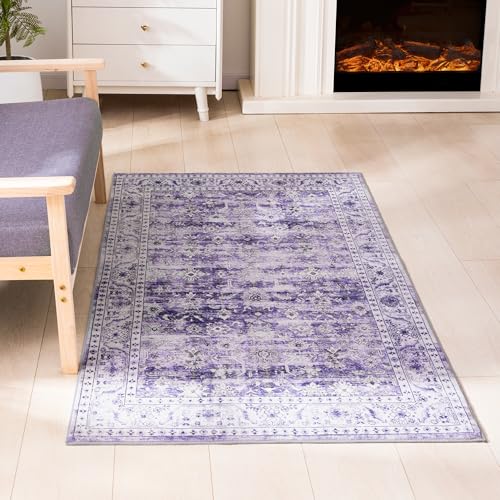 Carvapet Tapete Vintage Morado 3x5 Pies Antideslizante Lavable miniatura 1