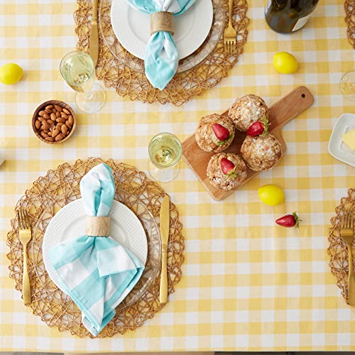 Dii Checkered Tabletop Collection 100% Cotton, Machine Washable, Tablecloth, 60X84, Yellow #TOP4