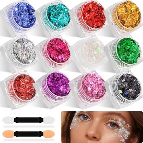 Nafaboig Face & Body Glitter Gel - 12 Color Freckles & Festival Tattoo Makeup