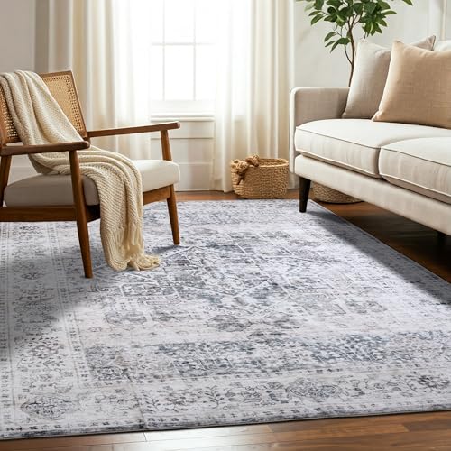 Delara Machine Washable Area Rug, Soft & Durable, Non-Slip, Stain Resistant Rug for Bedroom, Living Room, Dining Room, High Traffic Areas. (Grey/Soft Taupe, 3' X 5')