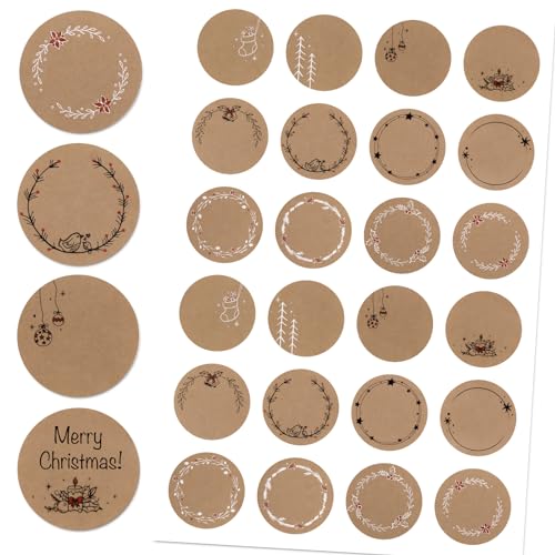 GEBETTER 120Pcs Pegatinas Kraft Regalo Navidad, 4 cm Redonda, Etiquetas Adhesivas Navideñas Etiquetar Papel Bolsa Embalaje Regalo Decoración Adorno Tarjetas Felicitación Cajas (12 Estilos)