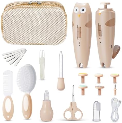 Lictin Baby Nagelfeile Elektrisch, 25 in 1 Baby Nagelset,Khaki | Elektrische Nagelfeile mit 6 Schleifkopf,LED Licht,Nagelpflegeset Elektrisch für Babys,Kleinkind, Erwachsene,USB La