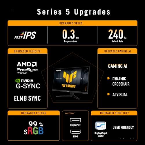 ASUS TUF GAMING VG259QM5A 24.5 Fast IPS 1920x1080 0.3ms 240Hz 300cd DP HDMI Hoparlör VESA 3YIL ELMB SYNC, 99% sRGB, Gaming AI MONİTÖR - Görsel 2