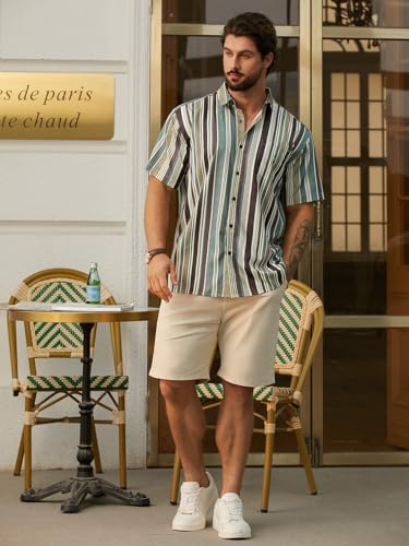 Hardaddy Men's Striped Shirts Casual Short Sleeve Button Down Summer Hawaiian Shirts3