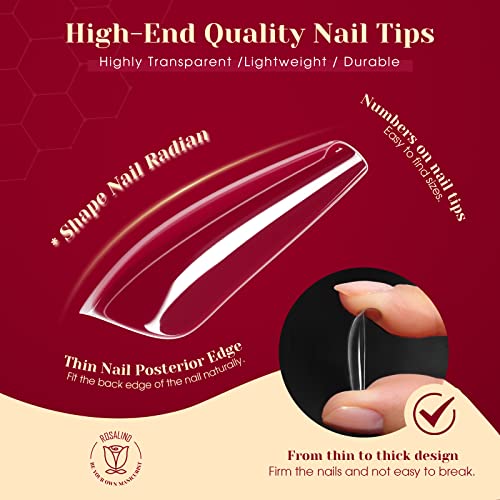 Image of 504PCS Full Cover Long Coffin Nail Tips Clear Fake Nail Tips,ROSALIND Long Coffin Gel Nail Tips for Nails Extension Acrylic False Nails with Box,12 Size Nails for Women DIY Nail Salon