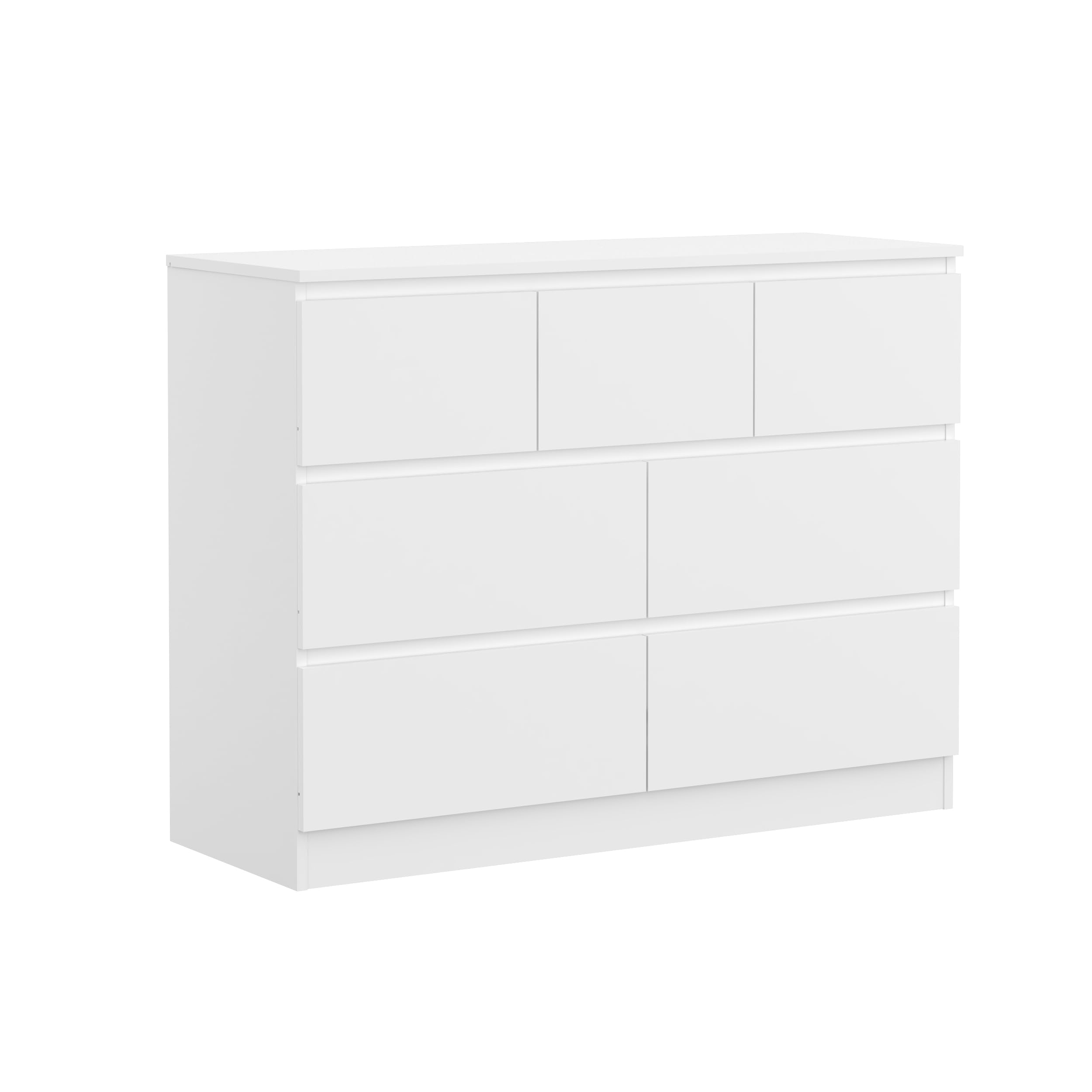 Panana 7/8 Drawers Wide Chest of Drawers, Wooden Lateral Dresser Storage Organizer Unit No Handle Sleek Design for Bedroom, Living Room, Hallway, Entryway (White, 7 Drawers)