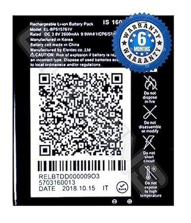 Image of Original EL-BP515761V Battery Compatible for Relaince Jio 4G Router JioFi 4 JMR1140 (2600mAh) 6 Month Warranty (for WiFi dongle EL-BP515761V 1 Year)