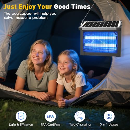 Image of Solar Bug Zapper Outdoor, 4500V Solar Mosquito Zapper Outdoor Waterproof, 1 /2 Acre Coverage Rechargeable Electric Fly Zapper, Cordless Portable Mosquito Traps for Backyard, Patio, Camping, Indoor