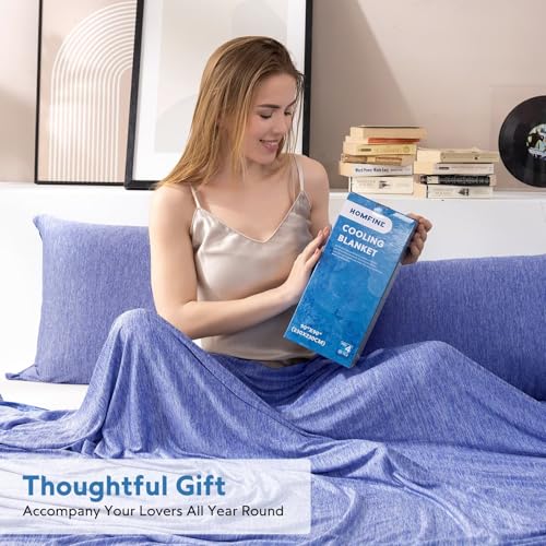 Image of HOMFINE Cooling Blanket for Hot Sleeper Oversized Size Dark Blue 120 inchx120 inch