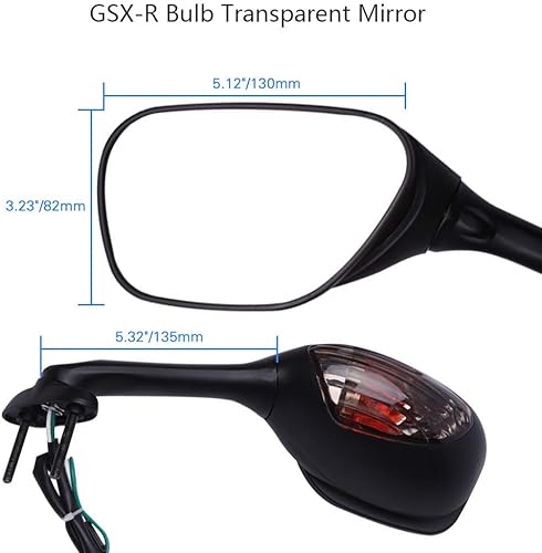 Miniatura 6 de DREAMIZER Espejo retrovisor lateral con luces de señal de giro Lámpara integrada para GSXR 600 750 1000 - Negro, Lente de humo