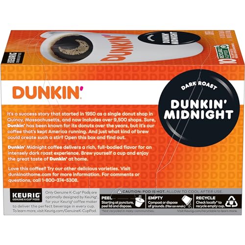 Image of Dunkin' Midnight Dark Roast Coffee, 60 Keurig K-Cup Pods, (Pack of 12)