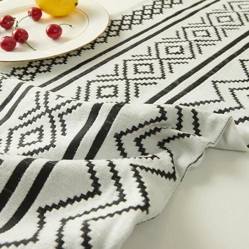 Runner de table géométrie blanc 33x180 cm doublé avec pompons chic - 8