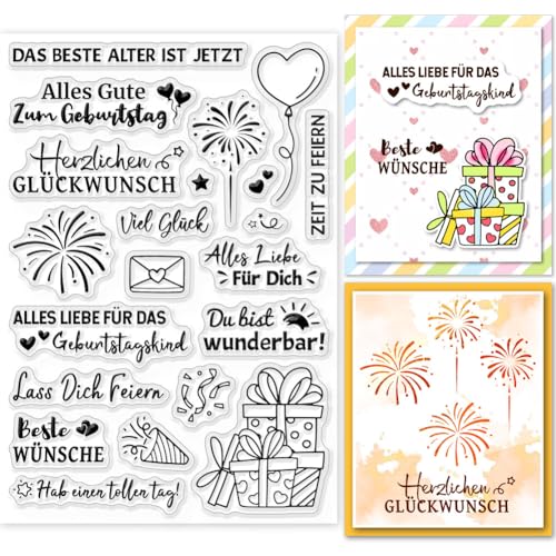 GLOBLELAND Sprüche Deutsche Clear Stamps Geburtstagsstempel Für DIY Scrapbooking Deutsches Emotionales Wort Silikonstempel Transparente Stempel Siegel Für Kartenherstellung Tagebuch Fotoalbum