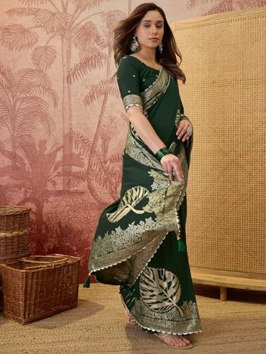 Image of SIRIL Women's Banarasi Silk Jacquard Zari Work Saree With Unstitched Blouse Piece