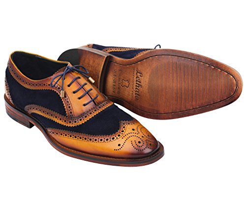 Lethato Wingtip Brogue Oxford Handcrafted Men's Genuine Leather Lace Up Dress Shoes (8.5-9 US, Navy Blue) , Navy Blue , 8.5 - 9 US - Thumbnail 3