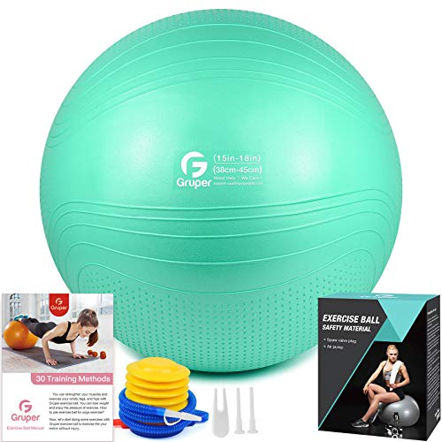 Gruper Yoga Ball,45-75cm Extra Thick Exercise Ball for Workout Fitness Balance - Anti Burst Chair for Home and Office Desk-Includes Hand Pump & Workout Guide Access