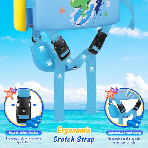 MoKo Swim Vest for Kids - Swim Floats Jacket for 2-3-4-5-6 Years (22-30-50-66LBS), Toddler Floaties Water Activity Equipment,Kids Pool Floats Vest with Adjustable Crotch Strap, Blue-Yellow Dinosaur by MoKo - Image 4
