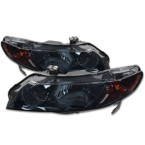 DNA MOTORING Headlights Assembly Compatible with 2006-2011 Honda Civic 33101SNAA02 33151SNAA02 HO2503125 HO2502125 Smoked/Amber HL-OH-HC064D-SM-AM