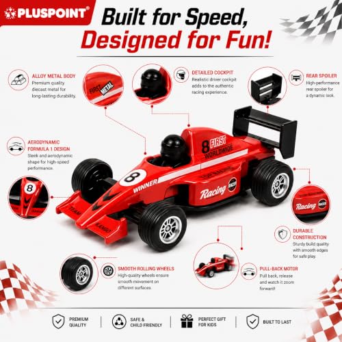 Image of PLUSPOINT F1 Racing Diecast Metal Car | Pull Back Formula Racing Car Model with Alloy Body | Mini Collectible High-Speed Racing Vehicle Toy for Kids Boys & Girls Age 3+