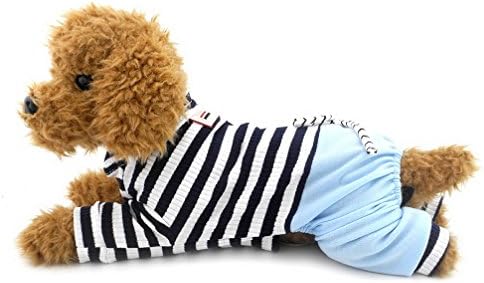 Ranphy Stripe Small Dog Outfits Cotton Jumpsuit Puppy Pajamas with Pant Cat Apparel Pyjamas PJS Shirt for Yorkie Chihuahua Boys Pet Clothes Blue Size L