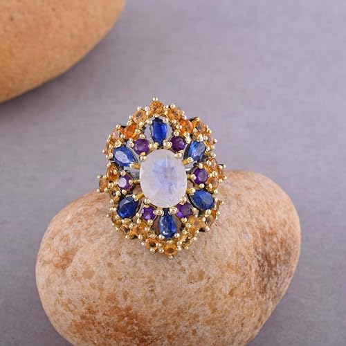 Bague argent 925 ajustable sans ternir avec pierres citrine améthyste
