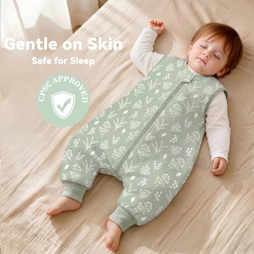 Image of Chilsuessy Toddler Sleep Sack with Feet 3-4 T, 0.5 TOG Cotton Baby Wearable Blanket with Legs, Sleep Bag Walker with 2-Way Zipper, Green Wheat Ears