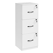VASAGLE Cassettiera da Ufficio, Mobile con Ruote per Documenti, Supporto Stampante, 3 Cassetti con Serratura, Barre Sospese Regolabili, per A4 e Lettera, Bianco Nuvola OFC055W14