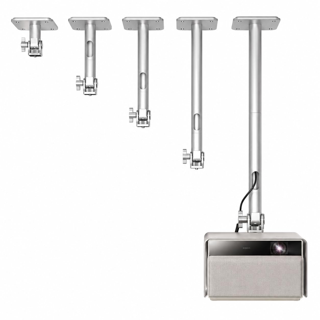 Staffa a Soffitto e Parete per Proiettore – Supporto Universale, Portata 10 kg, Regolabile 11-51 cm, Filettatura 1/4", Alluminio Al6063, Rotazione 360°, Cavo Nascosto, Argento