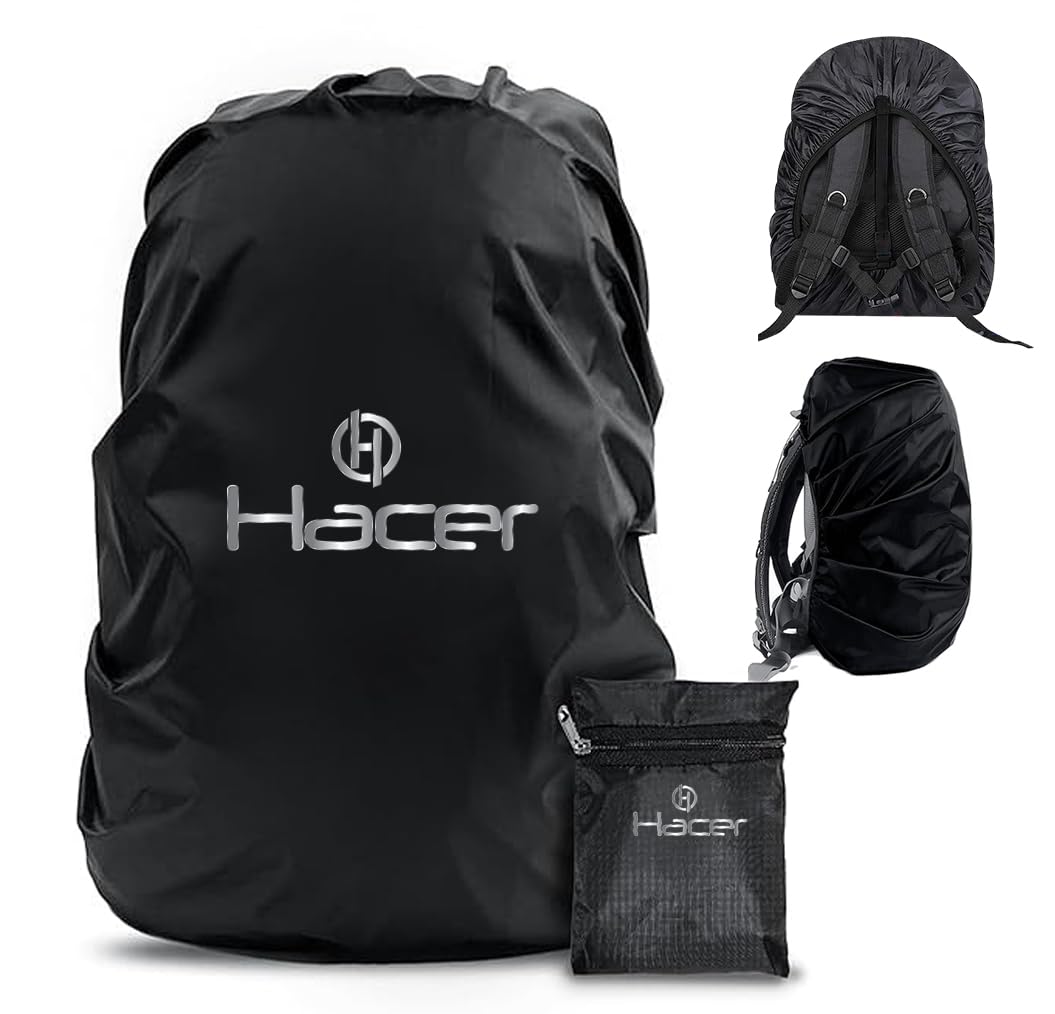 HACER Rain Cover for Backpack with Pouch Waterproof Dustproof Protector for 30-35L Bag Elastic Adjustable School College Office Laptop Trekking Bags Raingear (Pack of 1, Black)-picture-36