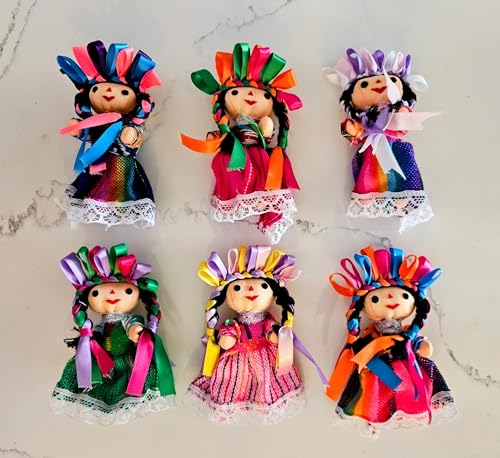 Paquete de 6 muñecas artesanales mexicanas de tela miniatura 6