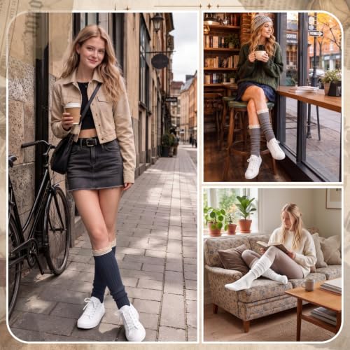 Image of Syhood Cotton Women thigh high socks with Lace Trim over the knee High Socks Boutique Lace Tall Boot Stockings for Women