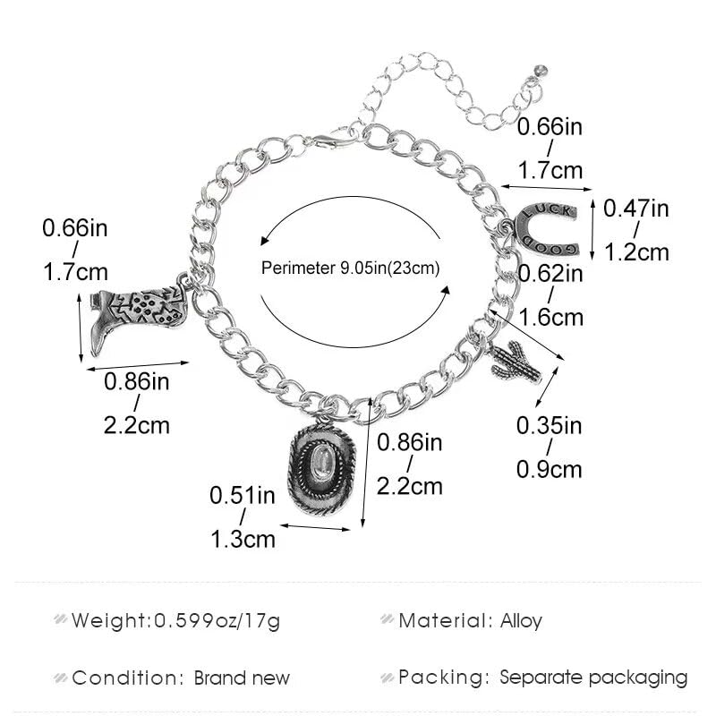 Cowgirl Jewelry Cowgirl Boot Hat Cactus Horseshoe Bracelet Multilayer Leather Western Charm Gift for Women3