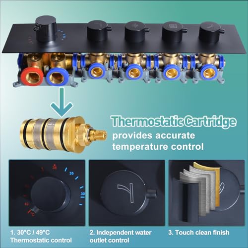 4-Way-Shower-Diverter-Valve-4-Functions-Thermostatic-Mixer-Valve-for-Bathroom-Shower-System-Shower-Valve-Kit-Replacement-Can-Use-All-Options-At-a-Time-Matte-Black
