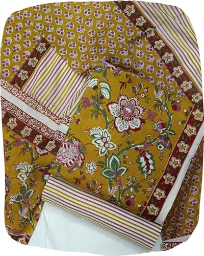 Image of DRAVINAM Trends Women's Premium Cambric Cotton Jaipuri Printed Unstitched Salwar Suit Dress Material with Mulmul Cotton Dupatta