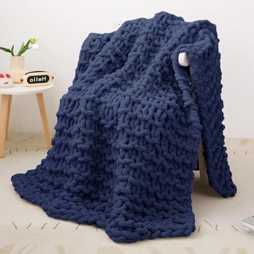 Mooreeke Chunky Knit Blanket 40'x50' Navy Blue...