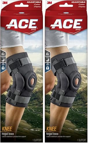 Image of ACE Hinged Knee Brace, Helps Support Weak, Injured, Arthritic or Sore Knee, One Size Fits Most, Black (Pack of 2)