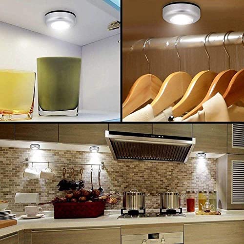 Image of LED Battery-Powered Wireless Touch Lamp - Stick-On Push Light for Closets, Cabinets, Utility Rooms, and More, Cordless Plastic Night Light (Batteries Not Included) (Pack of 3)