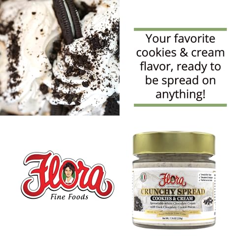 Flora Fine Foods Cookies & Cream Crunchy Spread | Imported from Italy | 7.76 oz jar | Spreadable Cookies & Cream Sweet Butter (Single Jar)